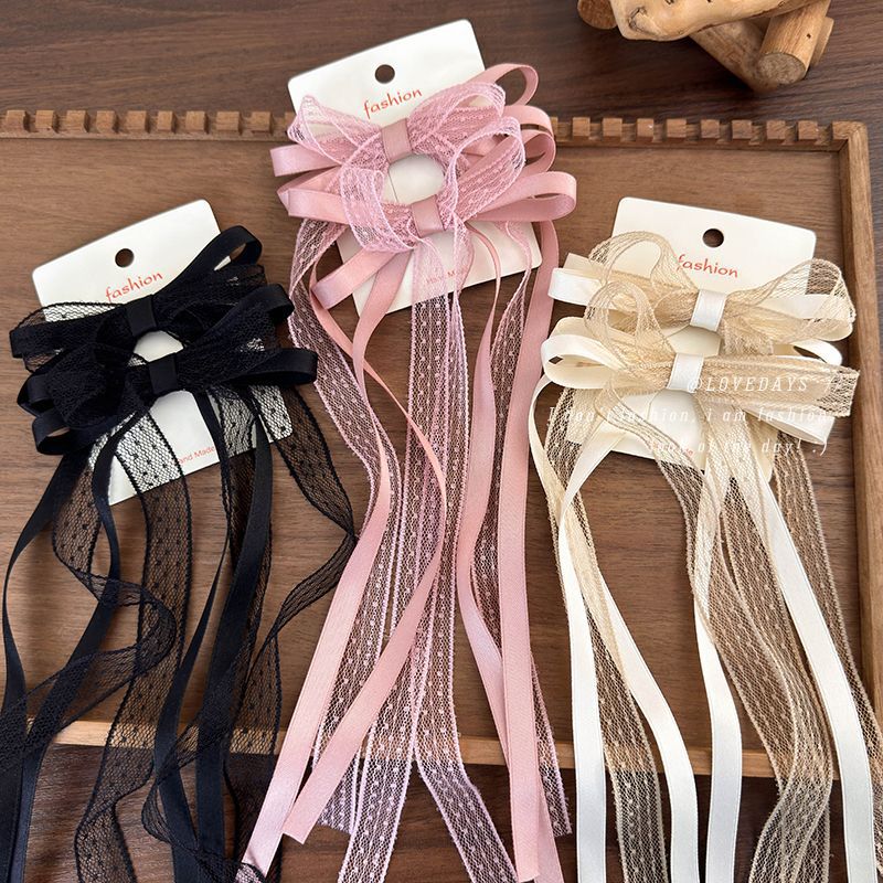 Tie Clip Set - 2Pcs/Set Lace Satin Ribbon Bow Ribbon