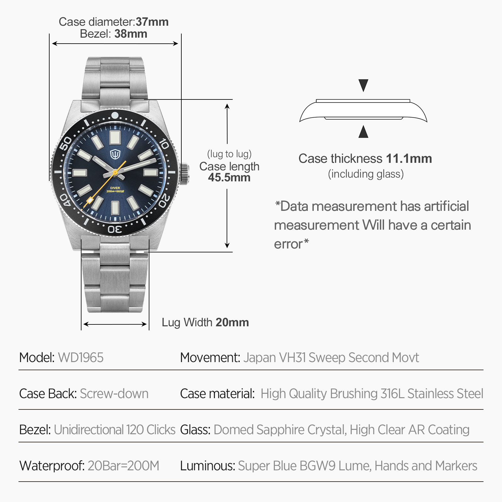 Watchdives 37Mm WD1965 V2 Man  - đánh giá và giá Men Accessories Jewelry