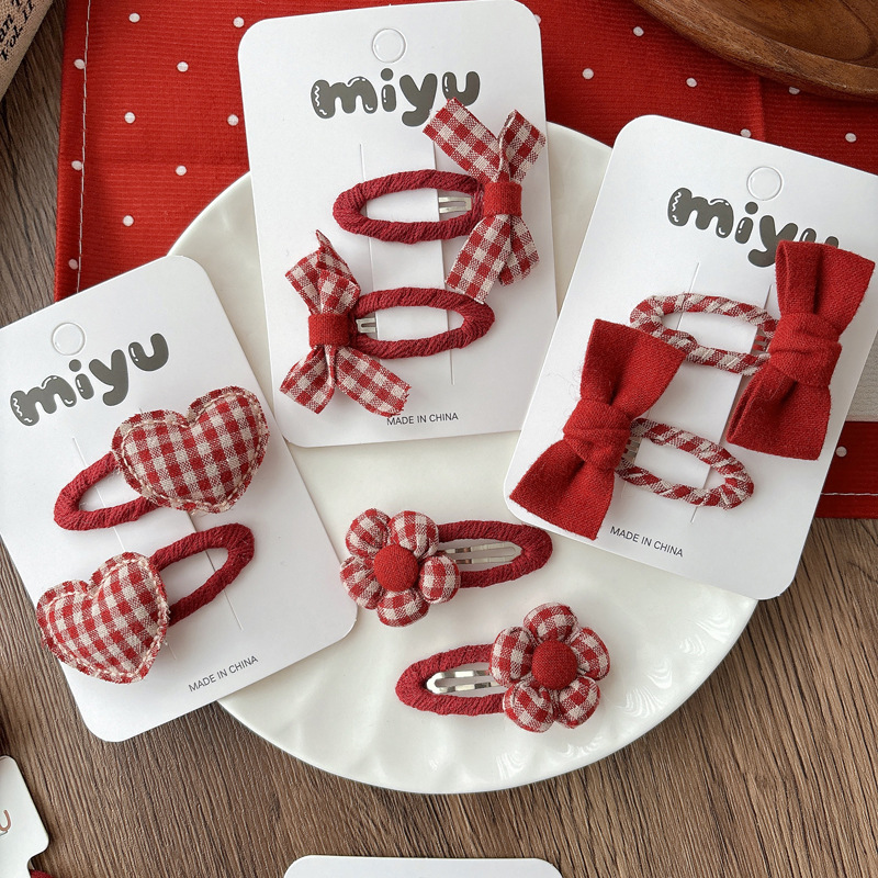New Red Plaid Bow Bangs Hair C - đánh giá và giá Tie Clip Set